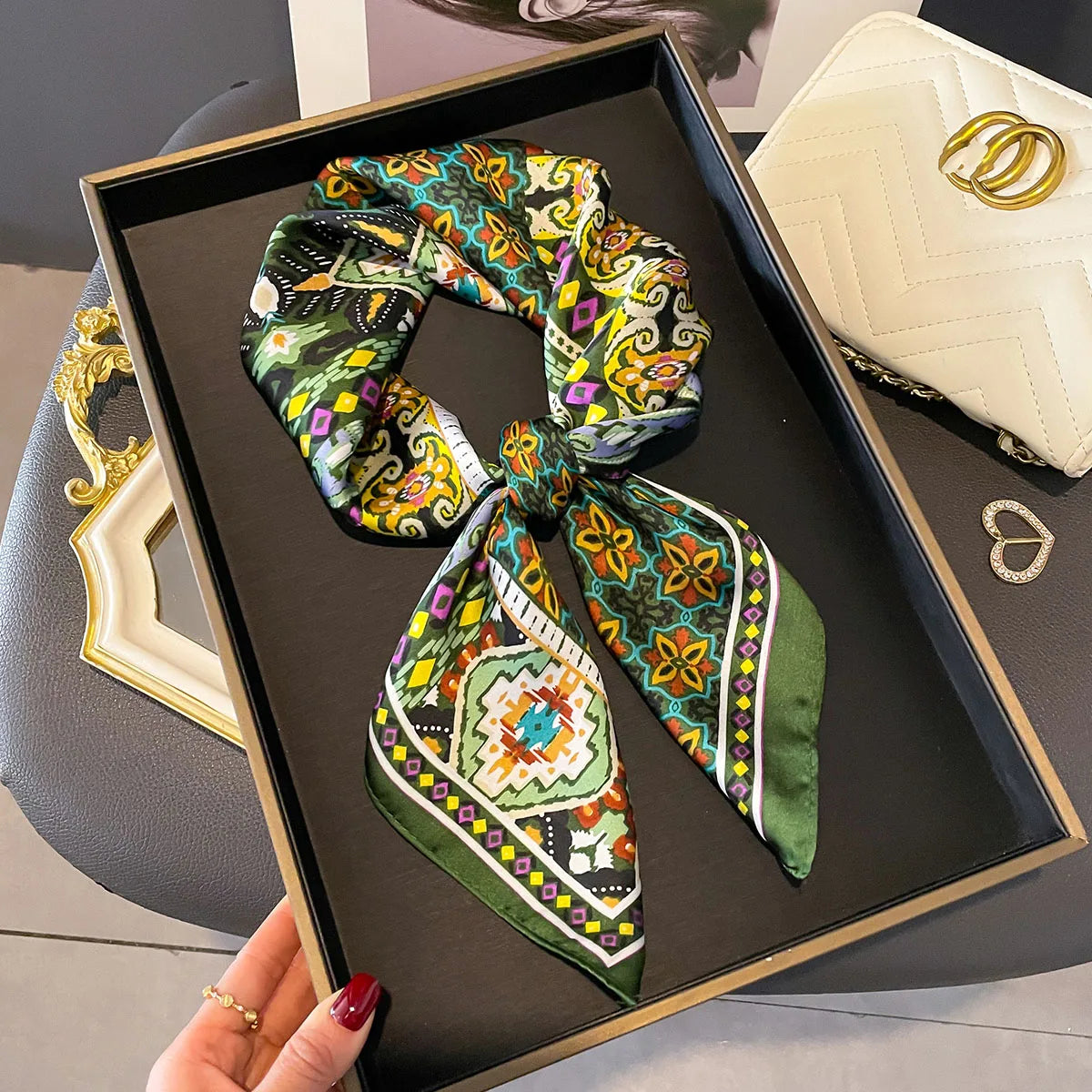 Luxury Floral Print Silk Square Scarf