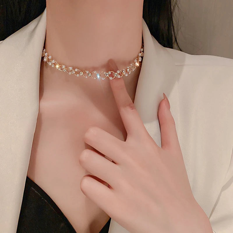 Pearl Cross Choker Necklace
